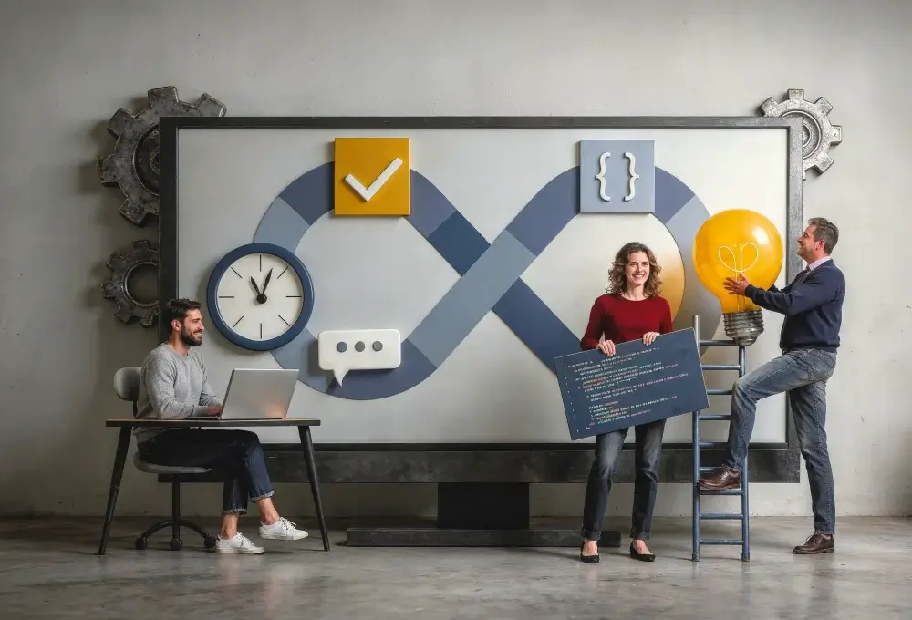 Continuous improvement with CI-CD board and three people